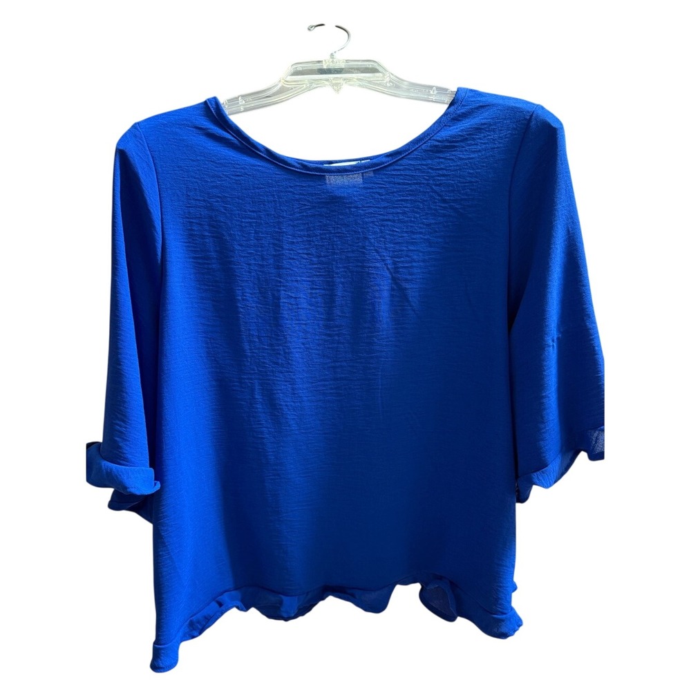 Mint Julep Boutique Royal Blue Ruffle Tulip Back‎ Blouse MJ270 Medium